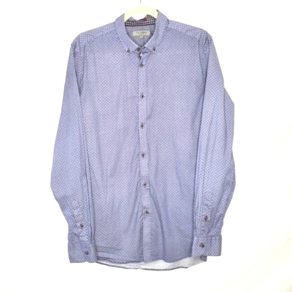 Ted Baker London Navy Geometric Print Shirt Size L (4) Long Sleeve Button Down - Picture 9 of 9